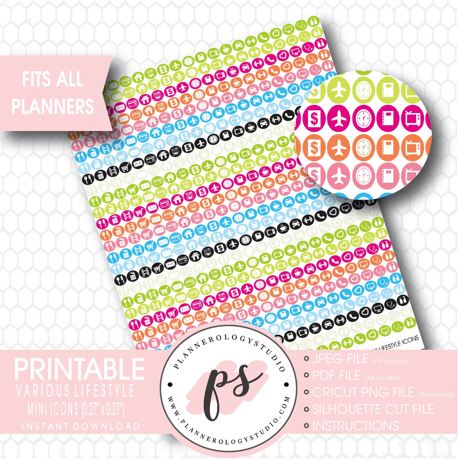 Various Lifestyle Mini Icon Printable Planner Stickers - Plannerologystudio