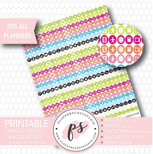 Various Lifestyle Mini Icon Printable Planner Stickers - Plannerologystudio