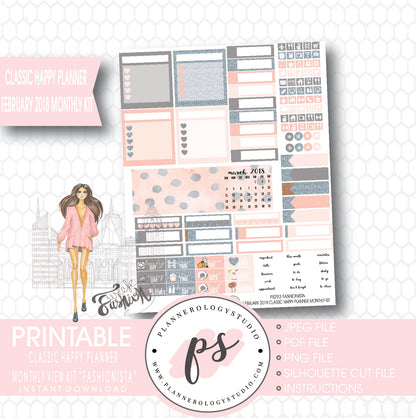 Fashionista February 2018 Monthly View Kit Digital Printable Planner Stickers (for use with Classic Happy Planner) - Plannerologystudio