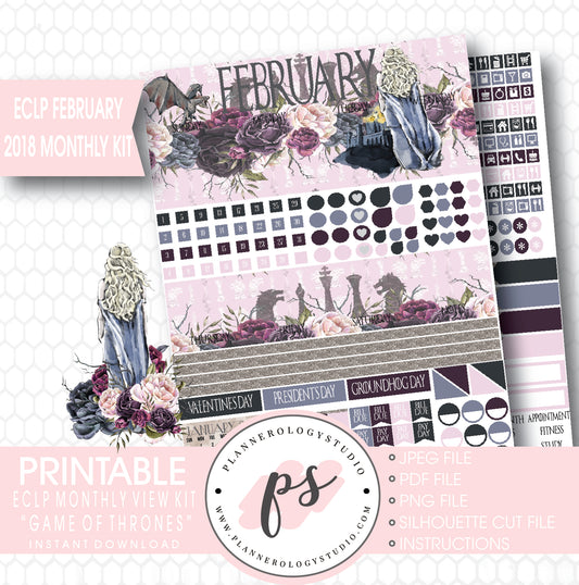 Game of Thrones (GOT) February 2018 Monthly View Kit Digital Printable Planner Stickers (for use with ECLP) - Plannerologystudio