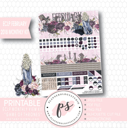 Game of Thrones (GOT) February 2018 Monthly View Kit Digital Printable Planner Stickers (for use with ECLP) - Plannerologystudio