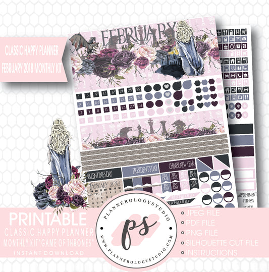 Game of Thrones (GOT) February 2018 Monthly View Kit Digital Printable Planner Stickers (for use with Classic Happy Planner) - Plannerologystudio