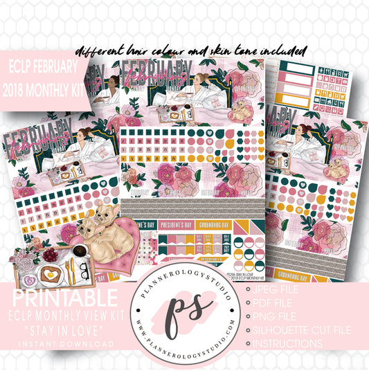 Stay in Love February 2018 Monthly View Kit Digital Printable Planner Stickers (for use with ECLP) - Plannerologystudio