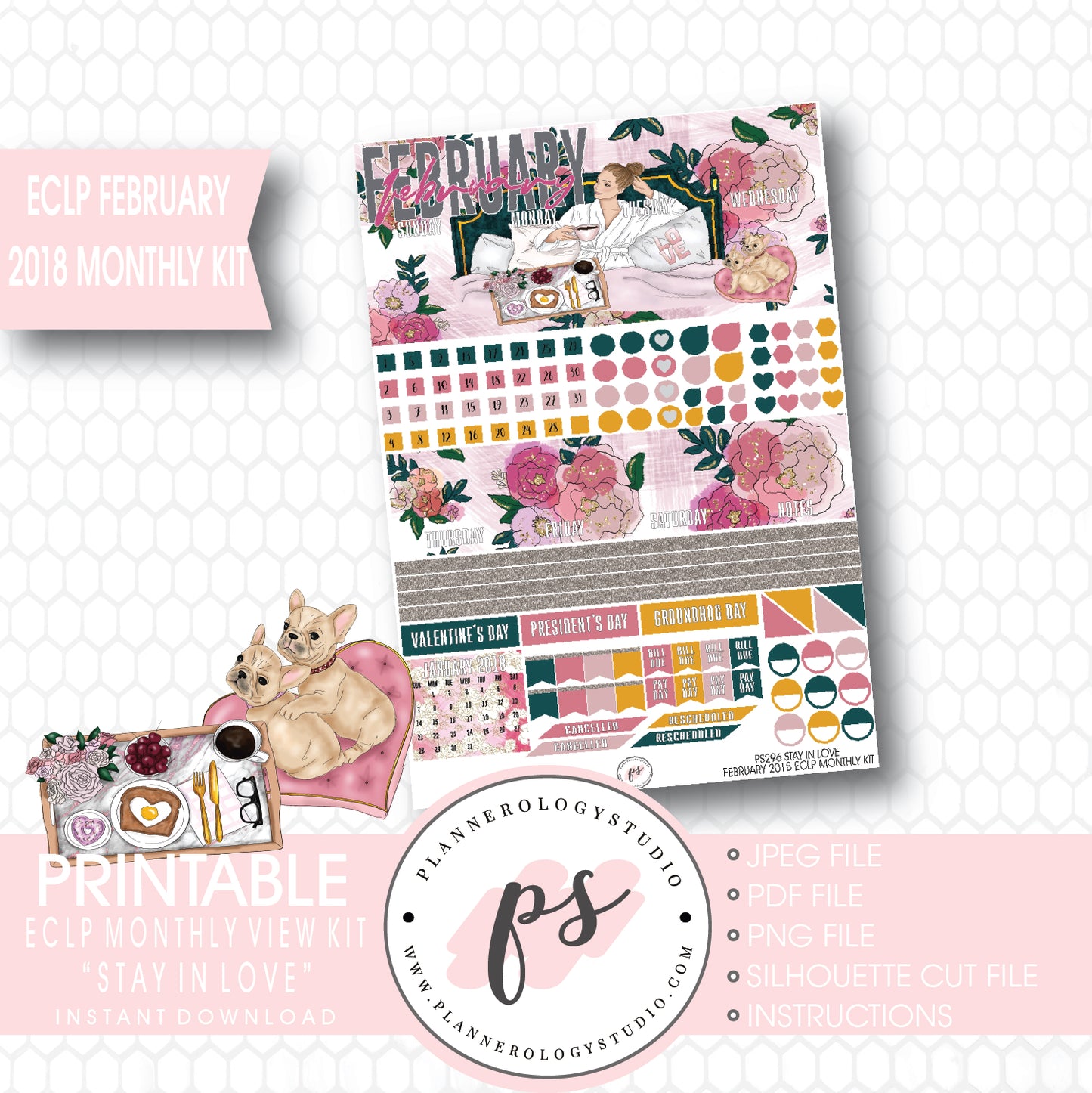 Stay in Love February 2018 Monthly View Kit Digital Printable Planner Stickers (for use with ECLP) - Plannerologystudio