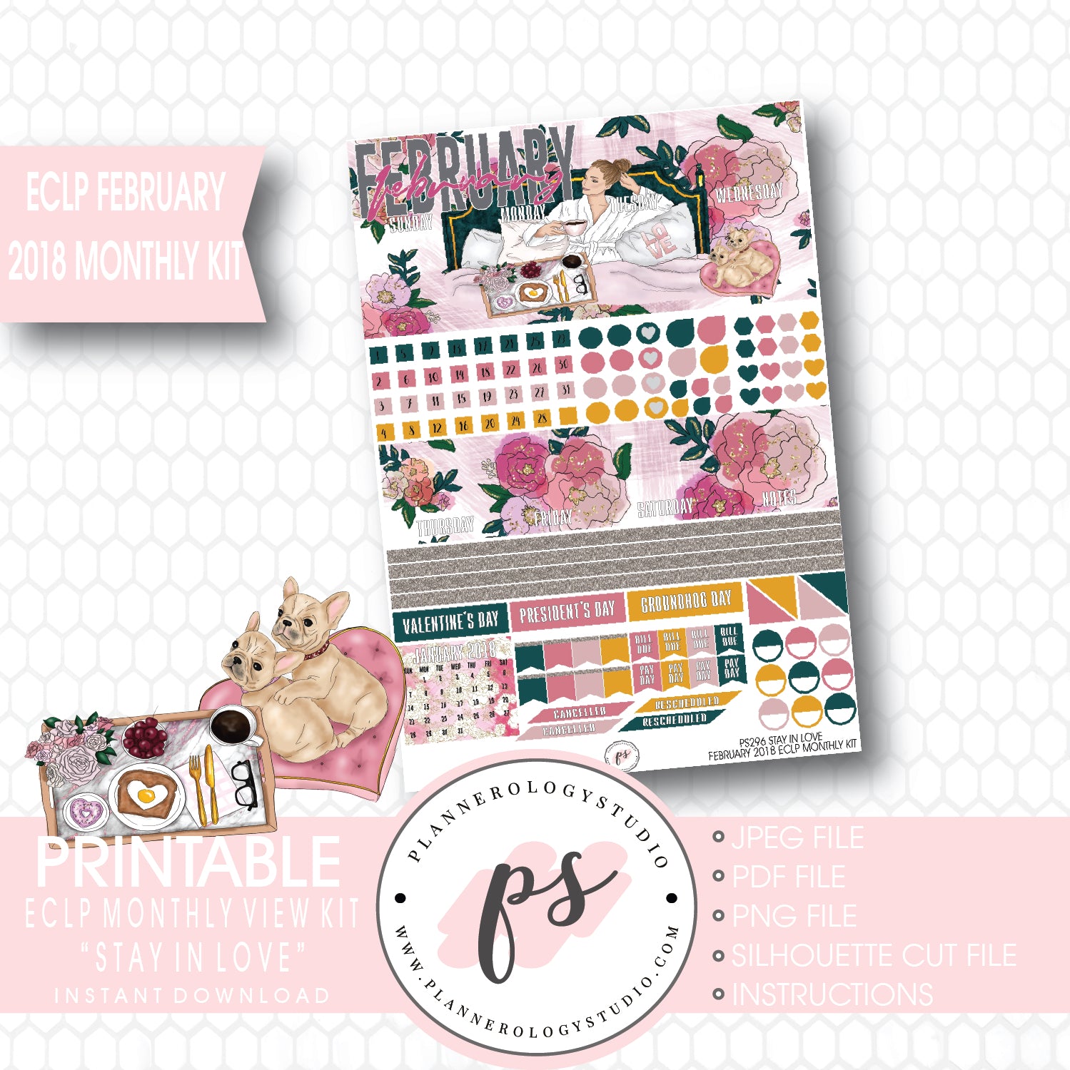 Stay in Love February 2018 Monthly View Kit Digital Printable Planner Stickers (for use with ECLP) - Plannerologystudio