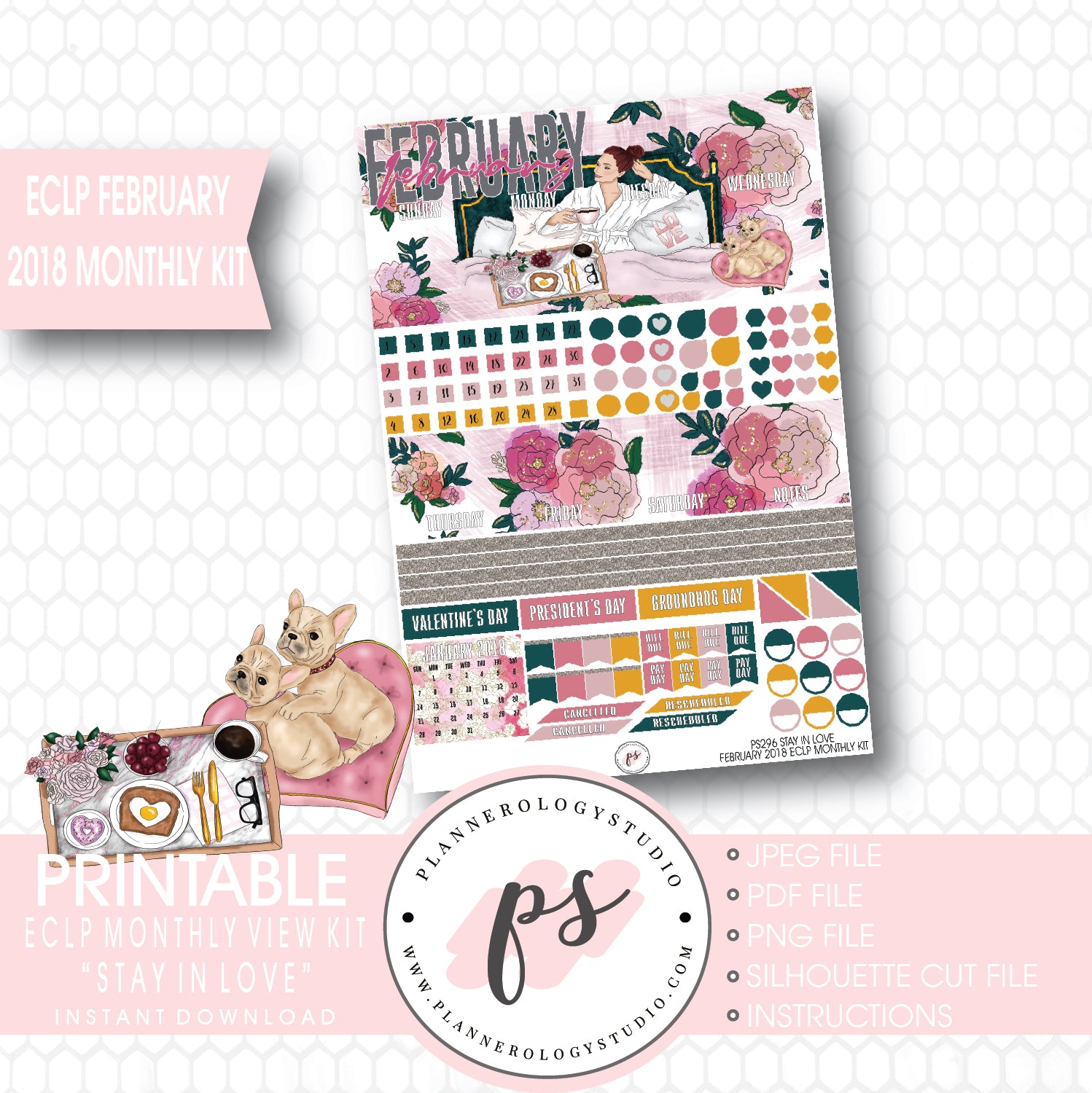 Stay in Love February 2018 Monthly View Kit Digital Printable Planner Stickers (for use with ECLP) - Plannerologystudio