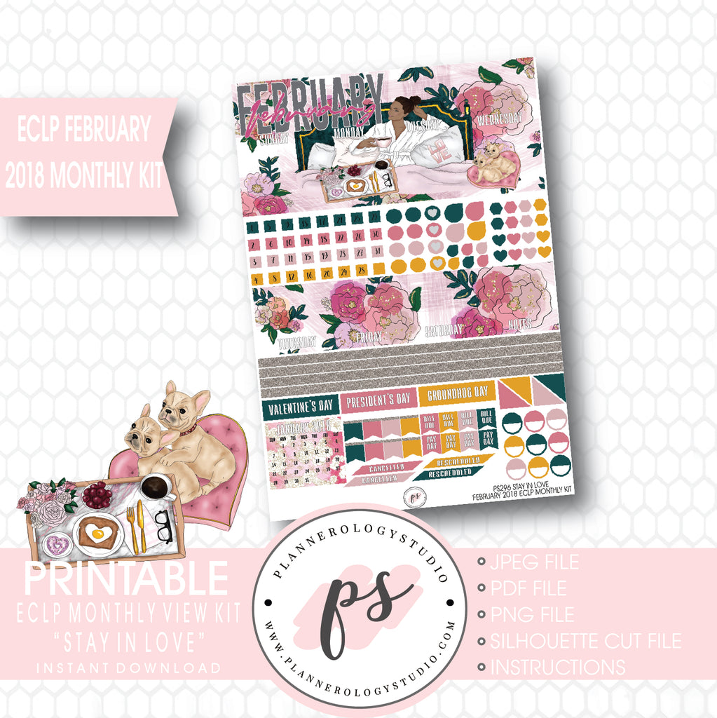 Stay in Love February 2018 Monthly View Kit Digital Printable Planner Stickers (for use with ECLP) - Plannerologystudio