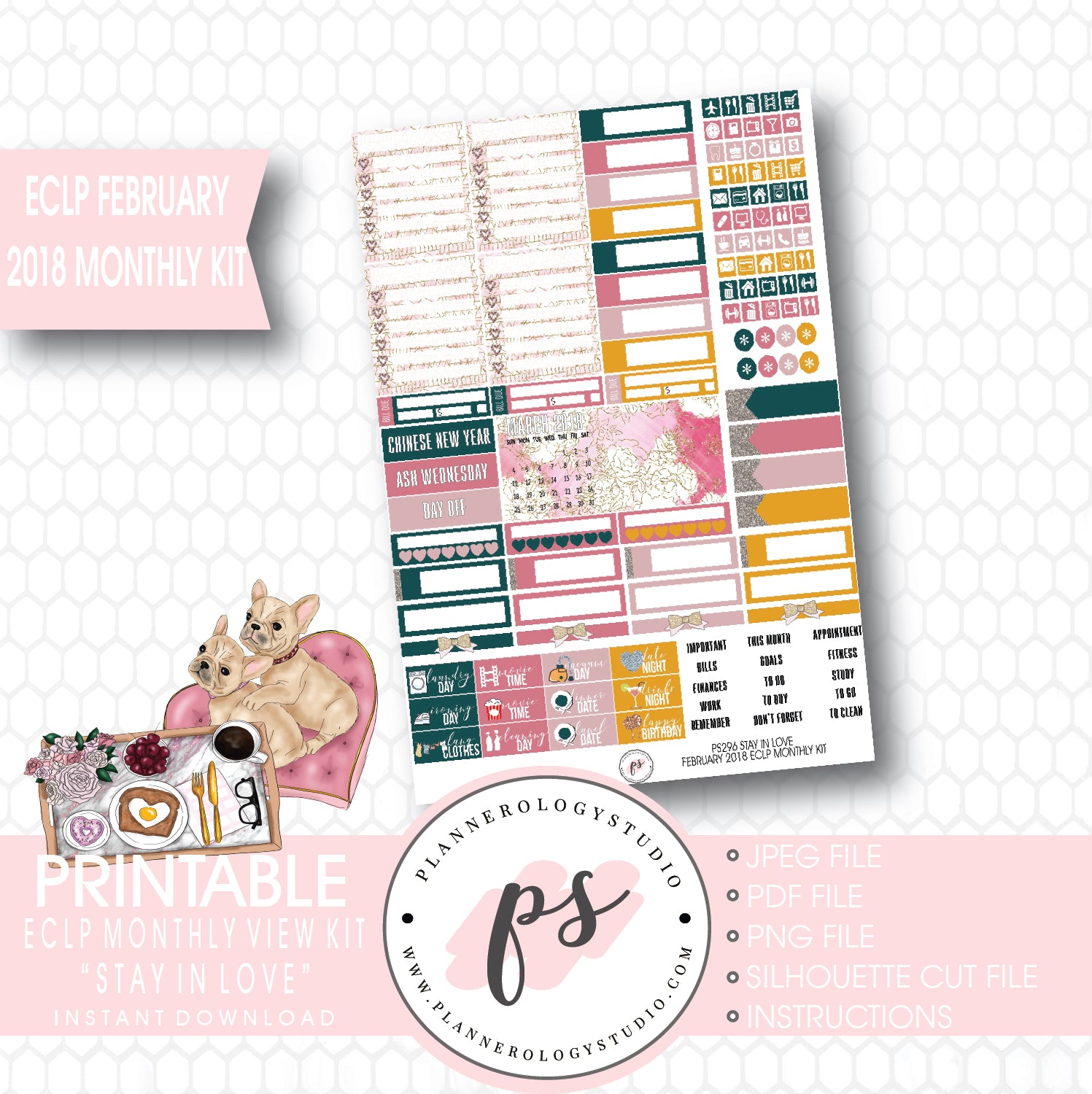 Stay in Love February 2018 Monthly View Kit Digital Printable Planner Stickers (for use with ECLP) - Plannerologystudio