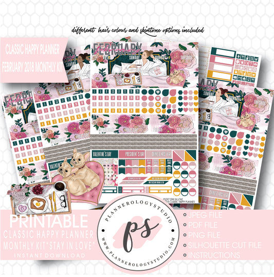 Stay in Love February 2018 Monthly View Kit Digital Printable Planner Stickers (for use with Classic Happy Planner) - Plannerologystudio