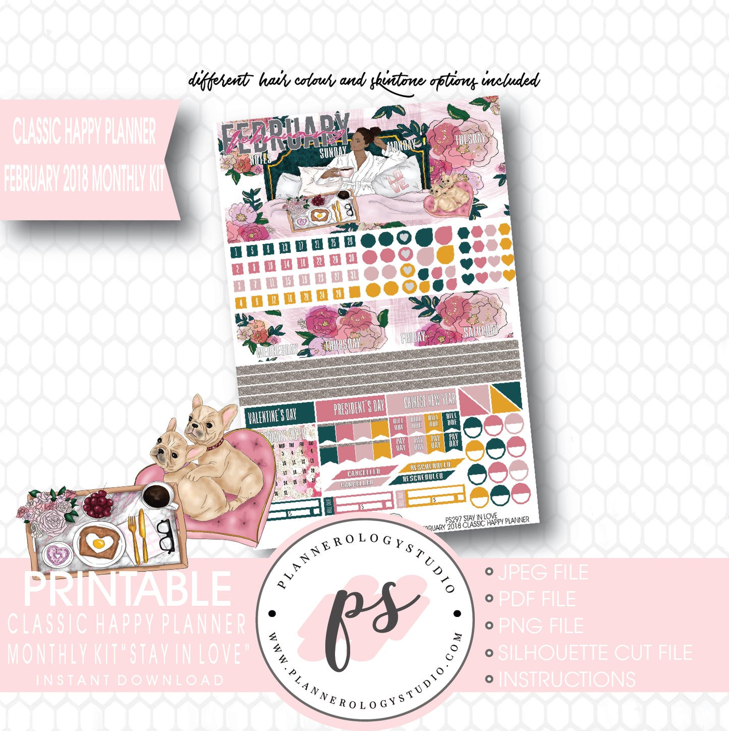 Stay in Love February 2018 Monthly View Kit Digital Printable Planner Stickers (for use with Classic Happy Planner) - Plannerologystudio
