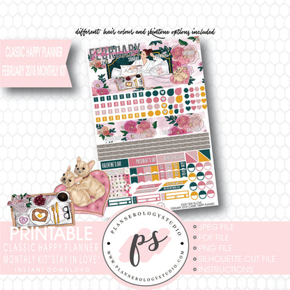 Stay in Love February 2018 Monthly View Kit Digital Printable Planner Stickers (for use with Classic Happy Planner) - Plannerologystudio