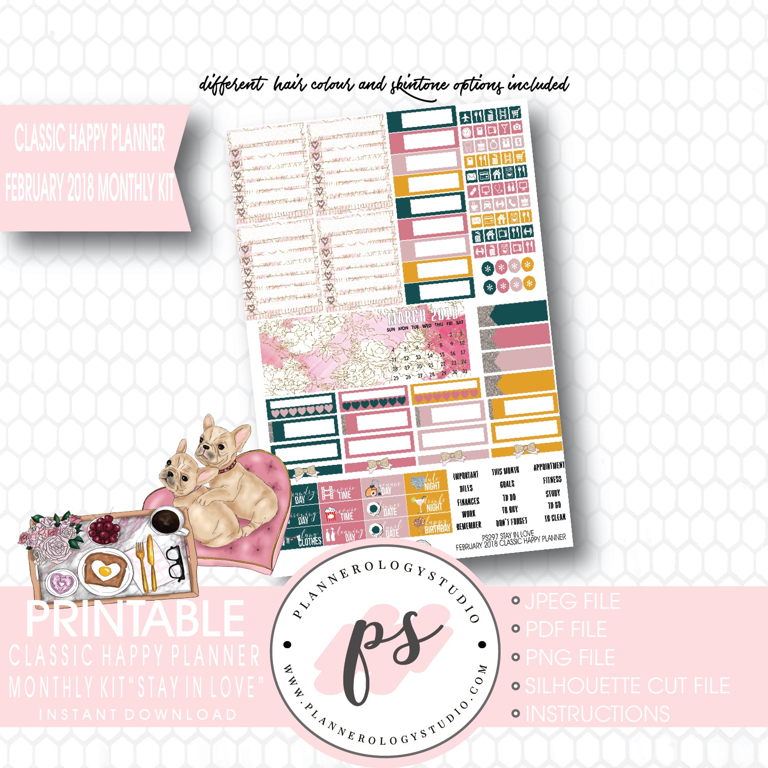 Stay in Love February 2018 Monthly View Kit Digital Printable Planner Stickers (for use with Classic Happy Planner) - Plannerologystudio