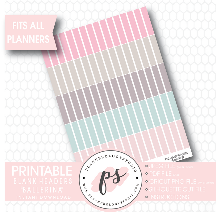 "Ballerina" Blank Header Printable Planner Stickers - Plannerologystudio