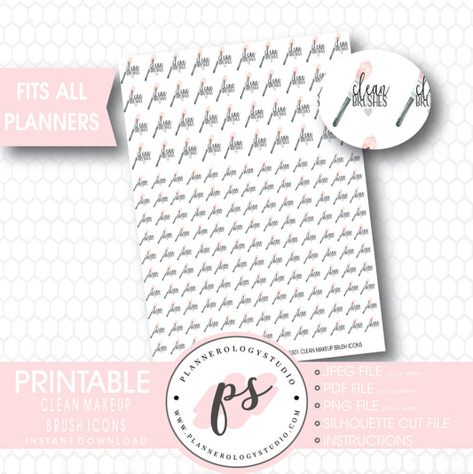 Clean Makeup Brushes Icons Digital Printable Planner Stickers - Plannerologystudio