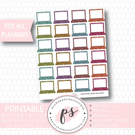 Glitter Laptop Half Boxes Digital Printable Planner Stickers - Plannerologystudio