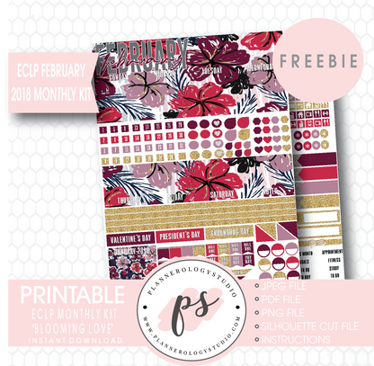 Blooming Love ECLP Erin Condren February 2018 Monthly Kit Digital Printable Planner Stickers (PDF/JPG/PNG/Silhouette Cut File Freebie) - Plannerologystudio
