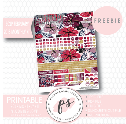 Blooming Love ECLP Erin Condren February 2018 Monthly Kit Digital Printable Planner Stickers (PDF/JPG/PNG/Silhouette Cut File Freebie) - Plannerologystudio