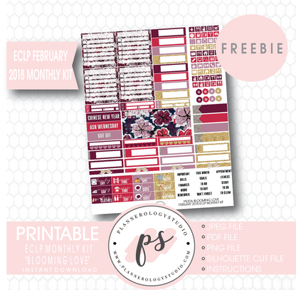 Blooming Love ECLP Erin Condren February 2018 Monthly Kit Digital Printable Planner Stickers (PDF/JPG/PNG/Silhouette Cut File Freebie) - Plannerologystudio