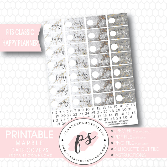 Marble Texture Date Cover Digital Printable Planner Stickers (for Classic Happy Planner) - Plannerologystudio