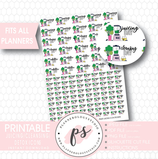 Green Juicing/Detox/Cleansing Icons Digital Printable Planner Stickers - Plannerologystudio