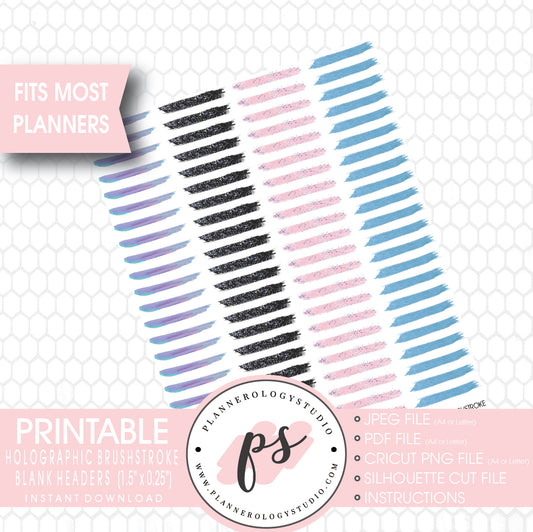 Holographic Brushstroke Blank Header Printable Planner Stickers - Plannerologystudio