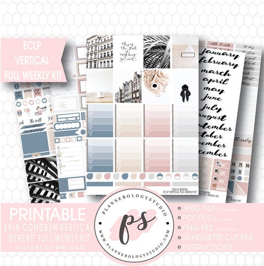 Serene Stock Photography Full Weekly Kit Digital Printable Planner Stickers (for use with ECLP Vertical) - Plannerologystudio