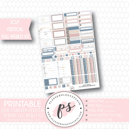 Serene Stock Photography Full Weekly Kit Digital Printable Planner Stickers (for use with ECLP Vertical) - Plannerologystudio