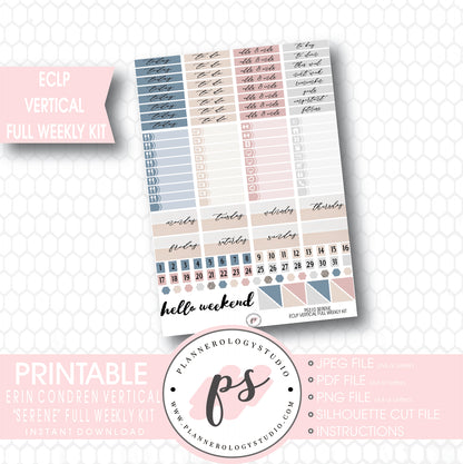 Serene Stock Photography Full Weekly Kit Digital Printable Planner Stickers (for use with ECLP Vertical) - Plannerologystudio