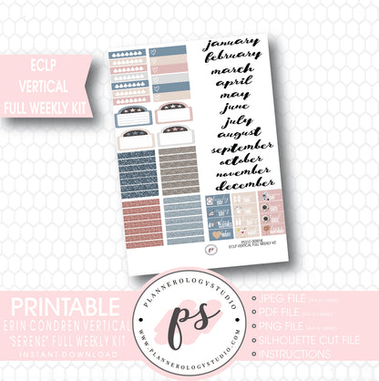 Serene Stock Photography Full Weekly Kit Digital Printable Planner Stickers (for use with ECLP Vertical) - Plannerologystudio