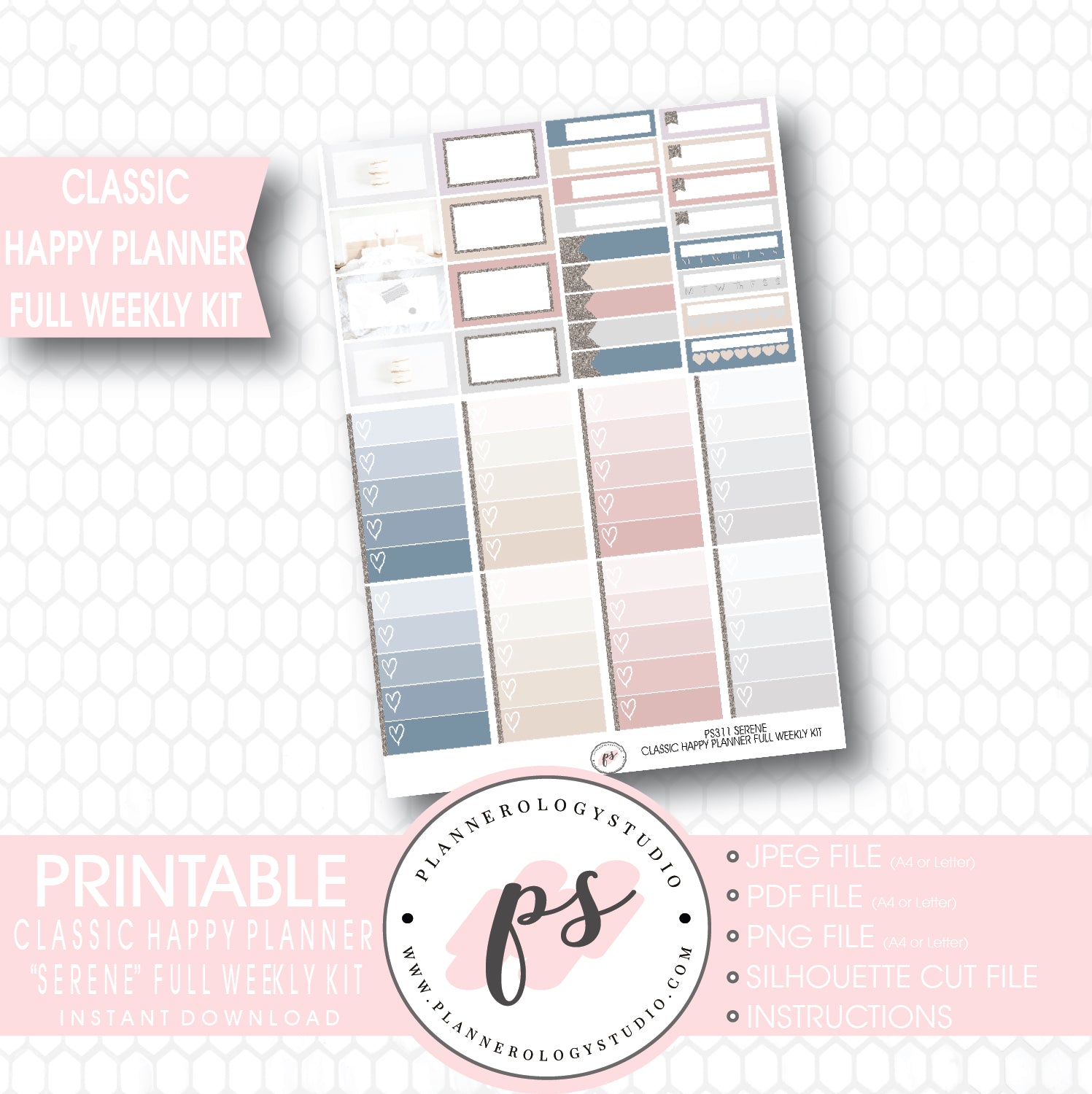Serene Stock Photography Full Weekly Kit Digital Printable Planner Stickers (for use with Classic Happy Planner) - Plannerologystudio