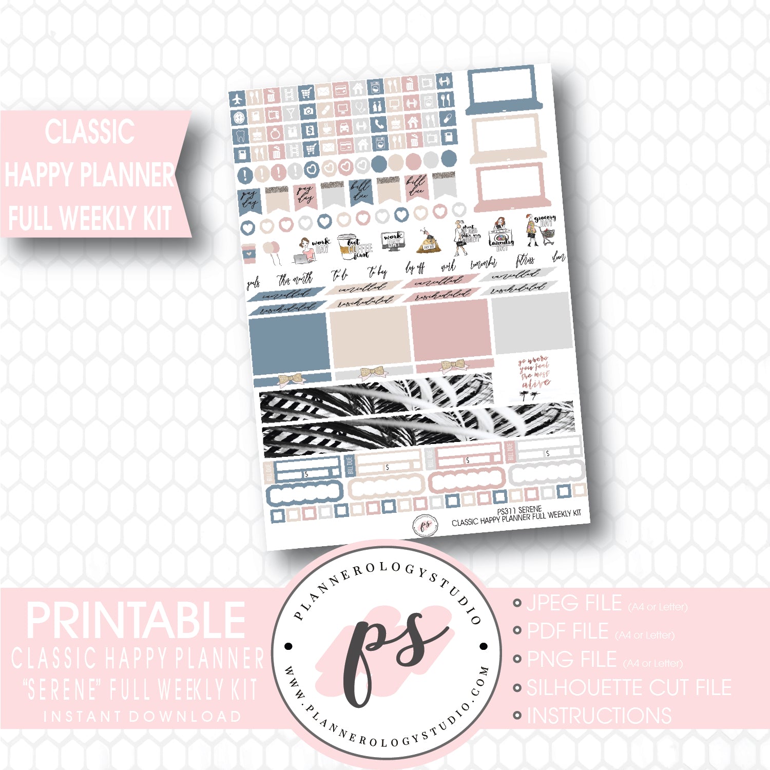 Serene Stock Photography Full Weekly Kit Digital Printable Planner Stickers (for use with Classic Happy Planner) - Plannerologystudio