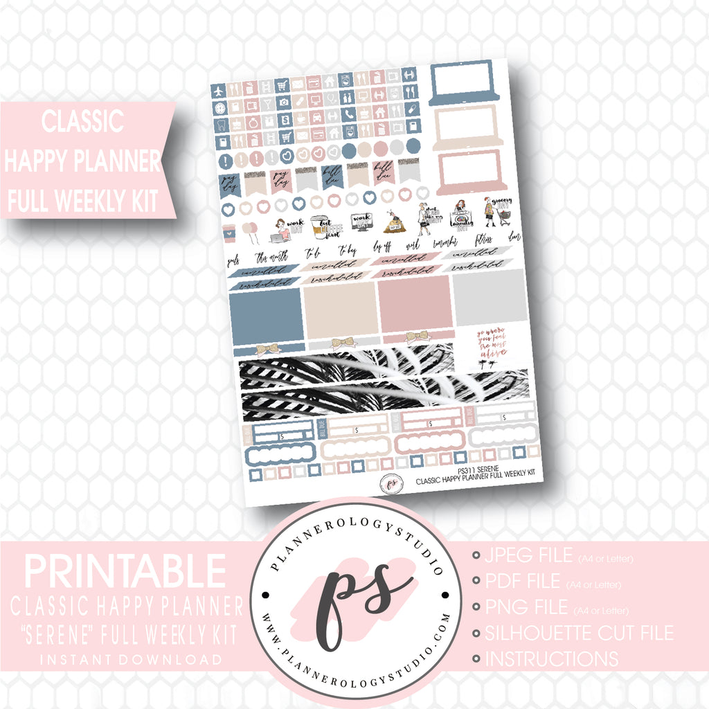 Serene Stock Photography Full Weekly Kit Digital Printable Planner Stickers (for use with Classic Happy Planner) - Plannerologystudio