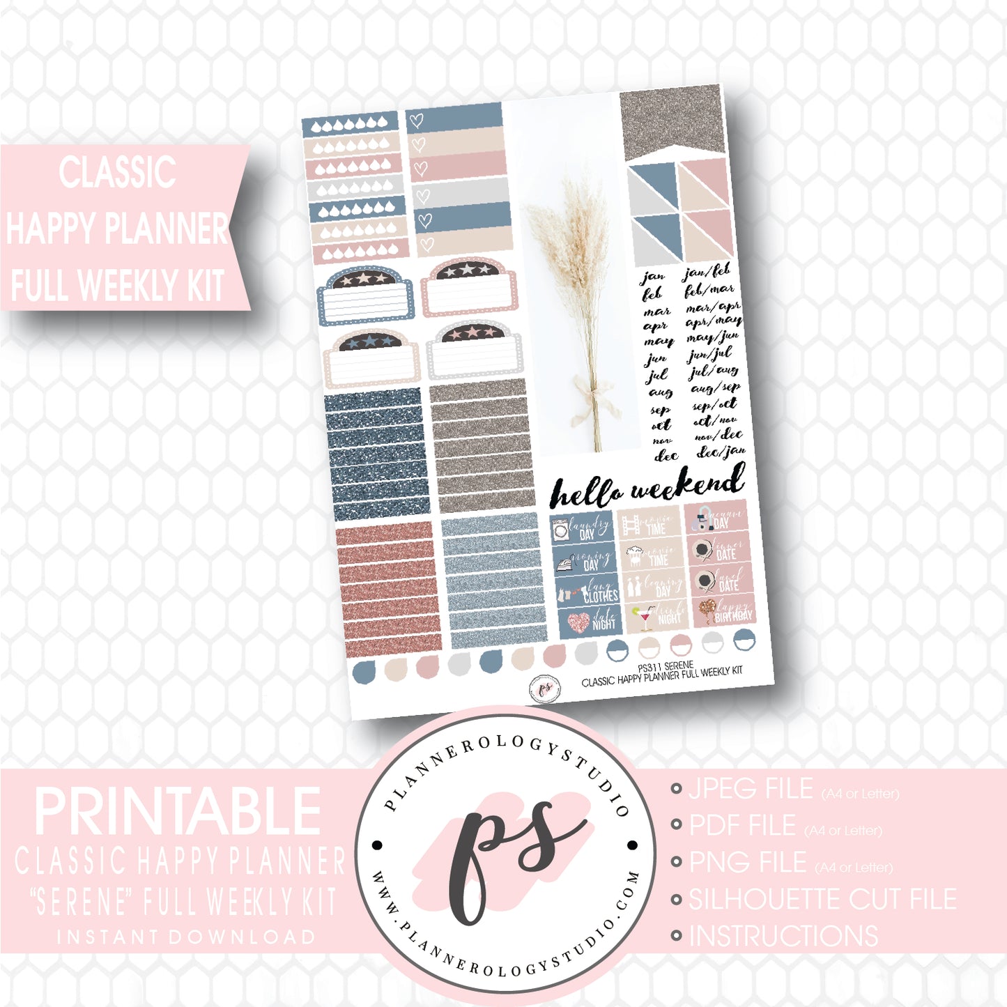 Serene Stock Photography Full Weekly Kit Digital Printable Planner Stickers (for use with Classic Happy Planner) - Plannerologystudio