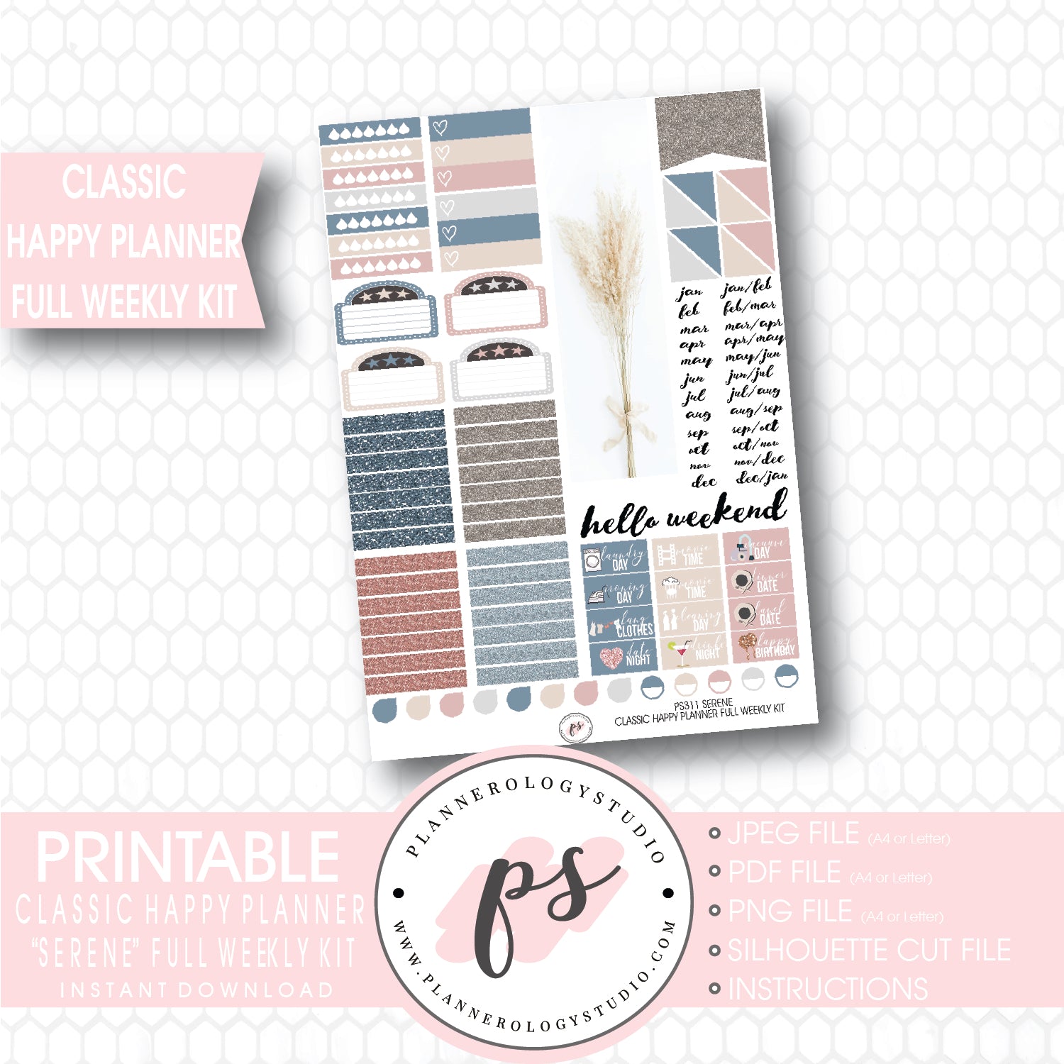 Serene Stock Photography Full Weekly Kit Digital Printable Planner Stickers (for use with Classic Happy Planner) - Plannerologystudio