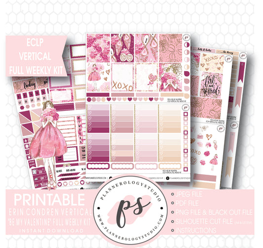 Be My Valentine Full Weekly Kit Printable Planner Stickers (for use with ECLP Vertical) - Plannerologystudio