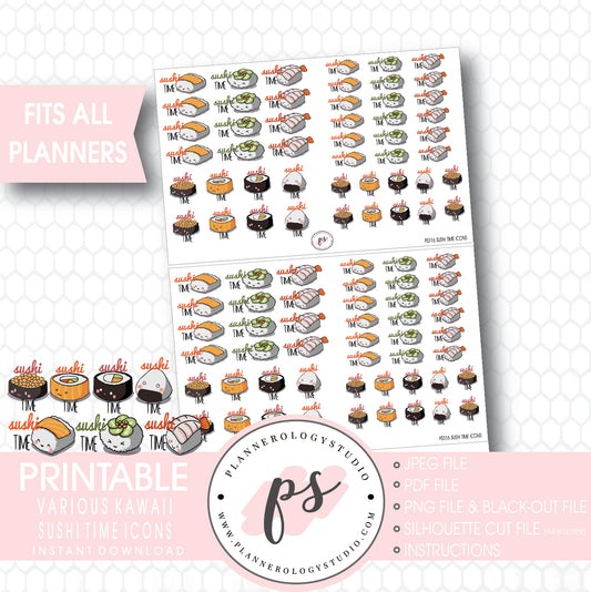 Kawaii Cute Sushi Time Icons Digital Printable Planner Stickers - Plannerologystudio