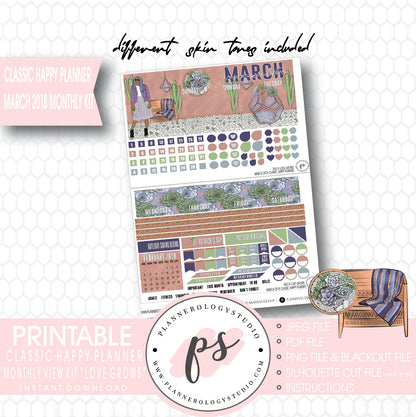Love Grows March 2018 Monthly View Kit Digital Printable Planner Stickers (for use with Classic Happy Planner) - Plannerologystudio