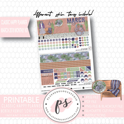 Love Grows March 2018 Monthly View Kit Digital Printable Planner Stickers (for use with Classic Happy Planner) - Plannerologystudio
