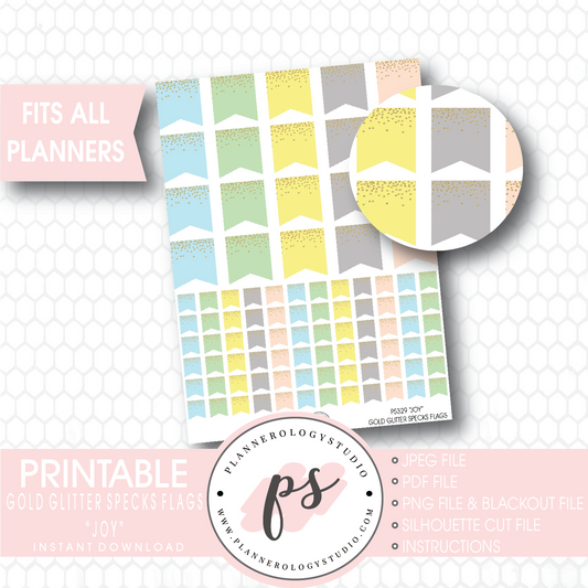 "Joy" Gold Glitter Specks Flags Printable Planner Stickers - Plannerologystudio