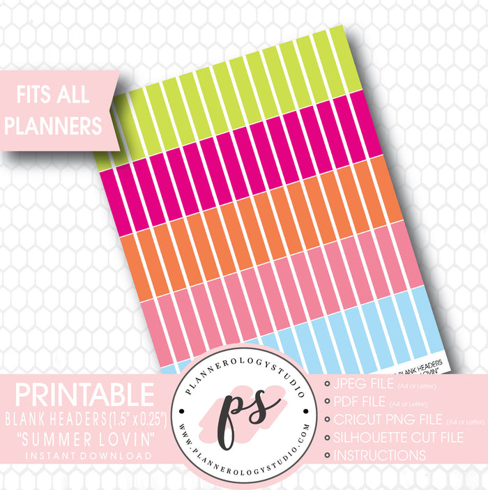 "Summer Lovin" Blank Header Printable Planner Stickers - Plannerologystudio