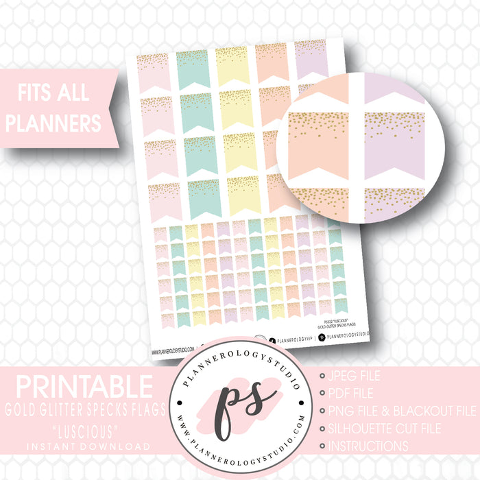 Joy Gold Glitter Specks Flags Printable Planner Stickers –  Plannerologystudio