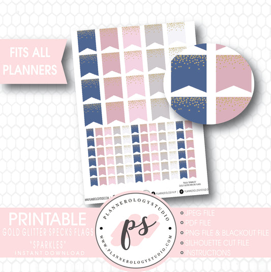 "Sparkles" Gold Glitter Specks Flags Printable Planner Stickers - Plannerologystudio