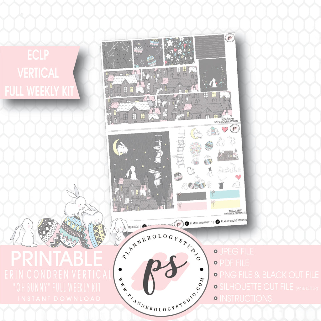 Oh Bunny Easter Full Weekly Kit Printable Planner Stickers (for use with ECLP Vertical) - Plannerologystudio