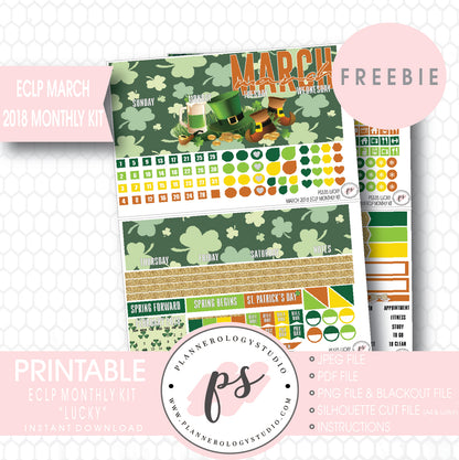 Lucky St Patrick's Day ECLP Erin Condren March 2018 Monthly Kit Digital Printable Planner Stickers (PDF/JPG/PNG/Silhouette Cut File Freebie) - Plannerologystudio