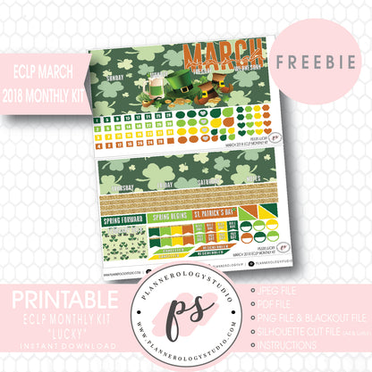Lucky St Patrick's Day ECLP Erin Condren March 2018 Monthly Kit Digital Printable Planner Stickers (PDF/JPG/PNG/Silhouette Cut File Freebie) - Plannerologystudio