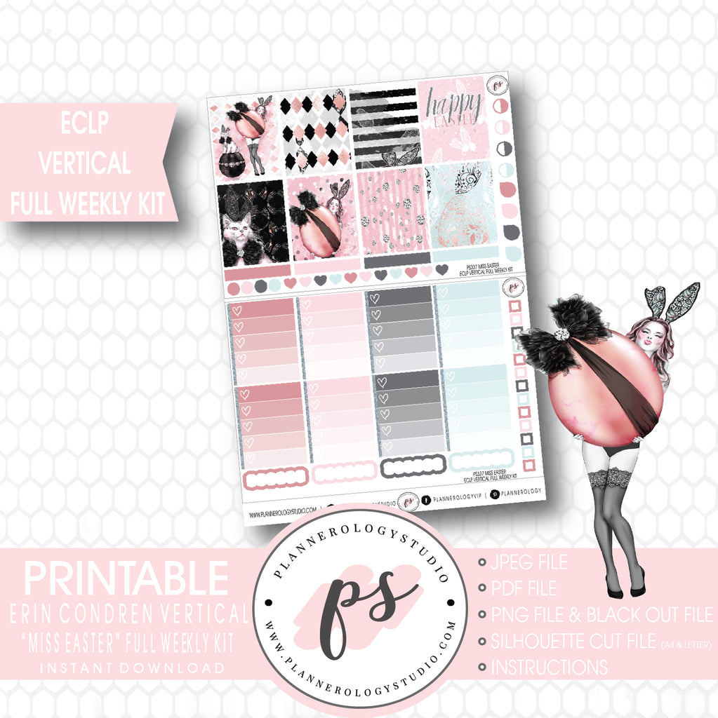 Miss Easter Full Weekly Kit Printable Planner Stickers (for use with ECLP Vertical) - Plannerologystudio