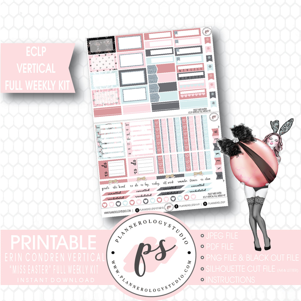 Miss Easter Full Weekly Kit Printable Planner Stickers (for use with ECLP Vertical) - Plannerologystudio