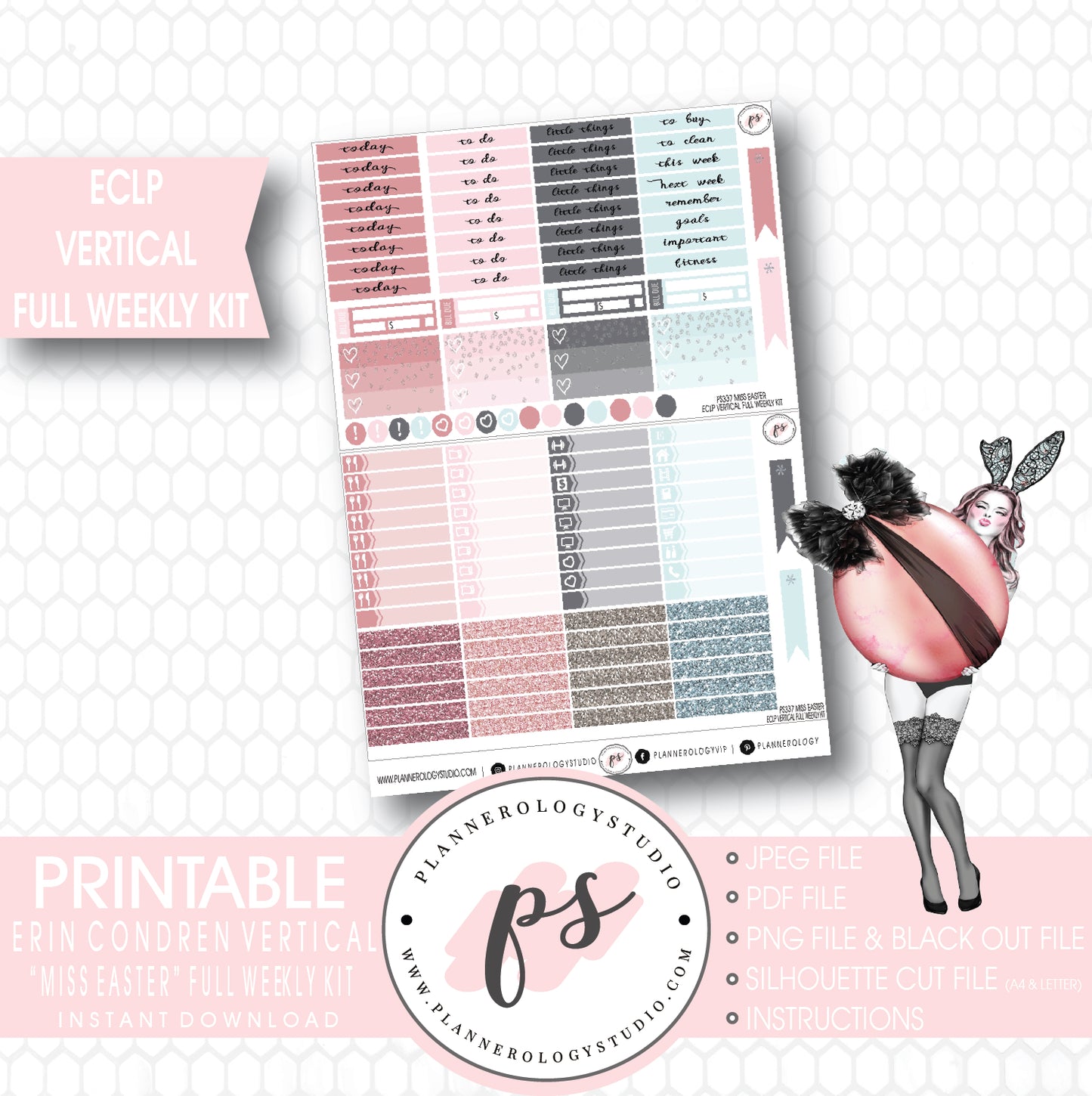 Miss Easter Full Weekly Kit Printable Planner Stickers (for use with ECLP Vertical) - Plannerologystudio