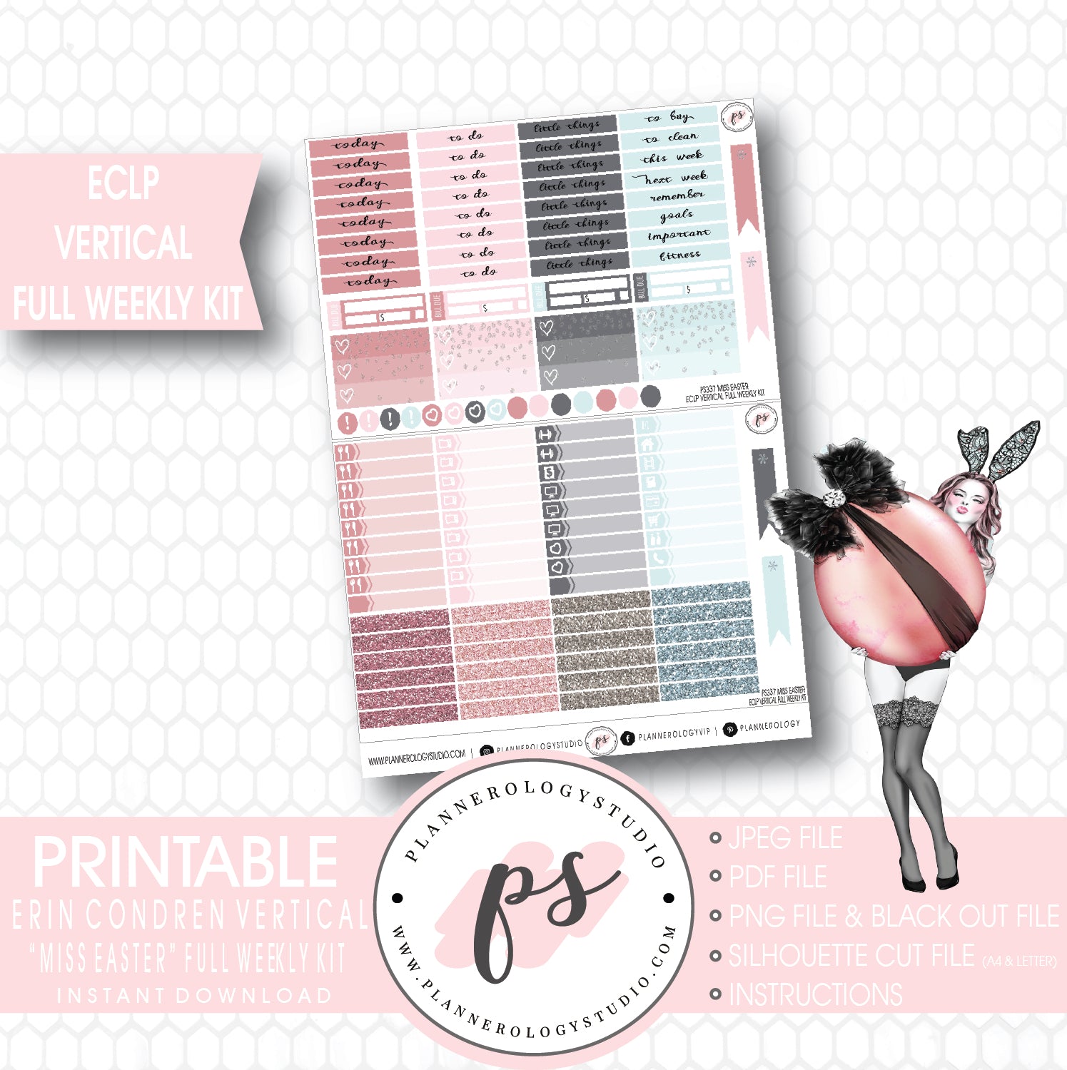 Miss Easter Full Weekly Kit Printable Planner Stickers (for use with ECLP Vertical) - Plannerologystudio