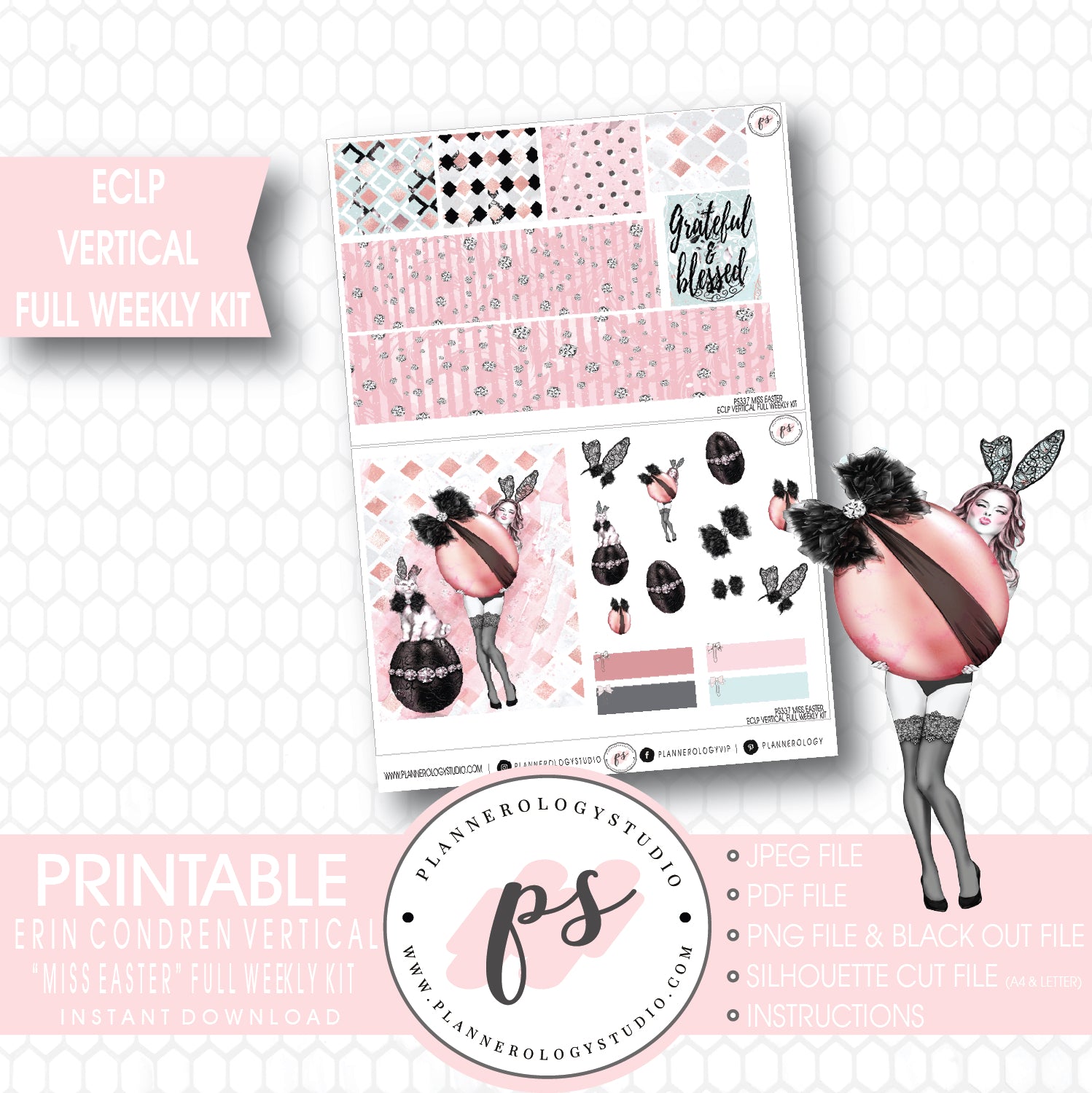 Miss Easter Full Weekly Kit Printable Planner Stickers (for use with ECLP Vertical) - Plannerologystudio